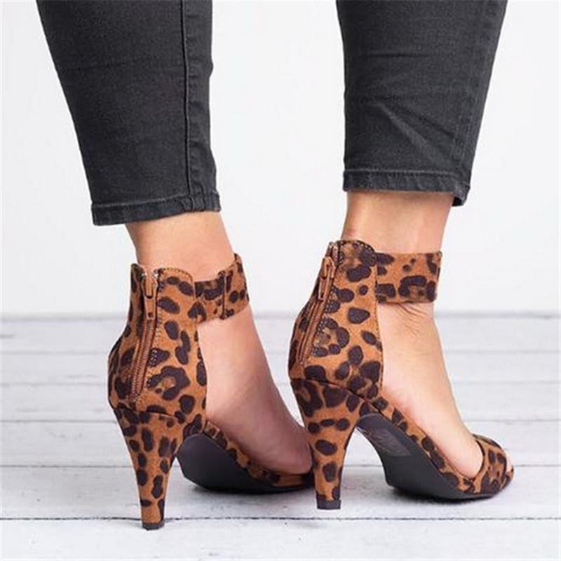 Leopard Square Heel Sandals