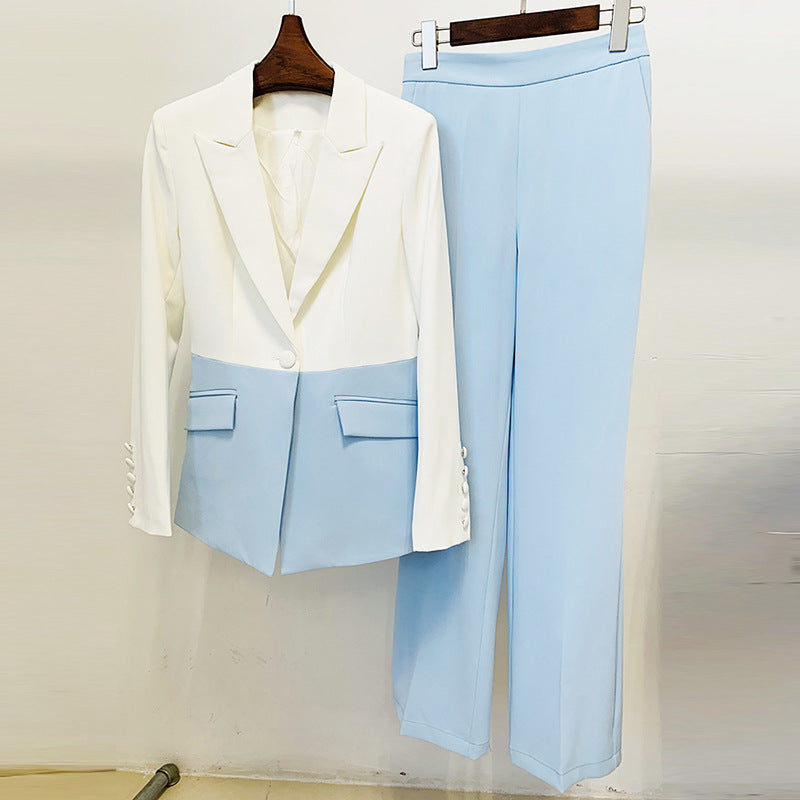 Fashion Colorblock Suit Pants Suit