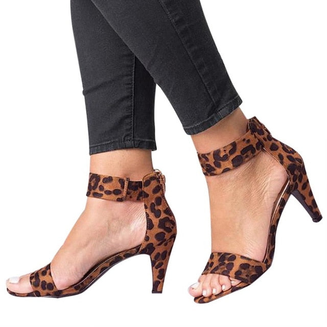 Leopard Square Heel Sandals